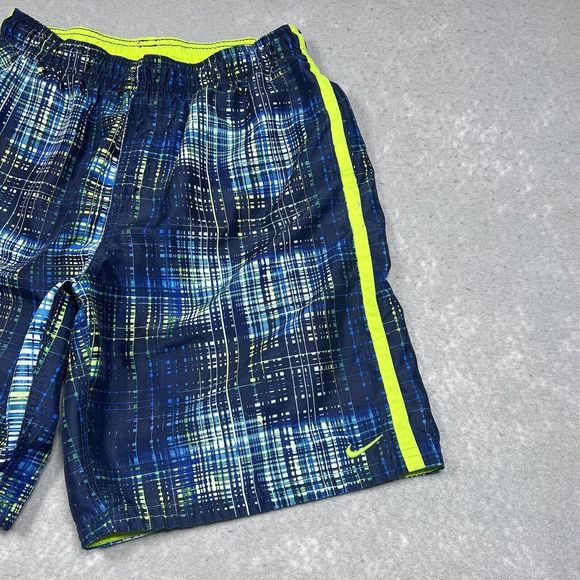 Nike Swim Trunks Mens Size Medium Blue Plaid Elastic Waist Stretch Swim Shorts - Picture 4 of 13